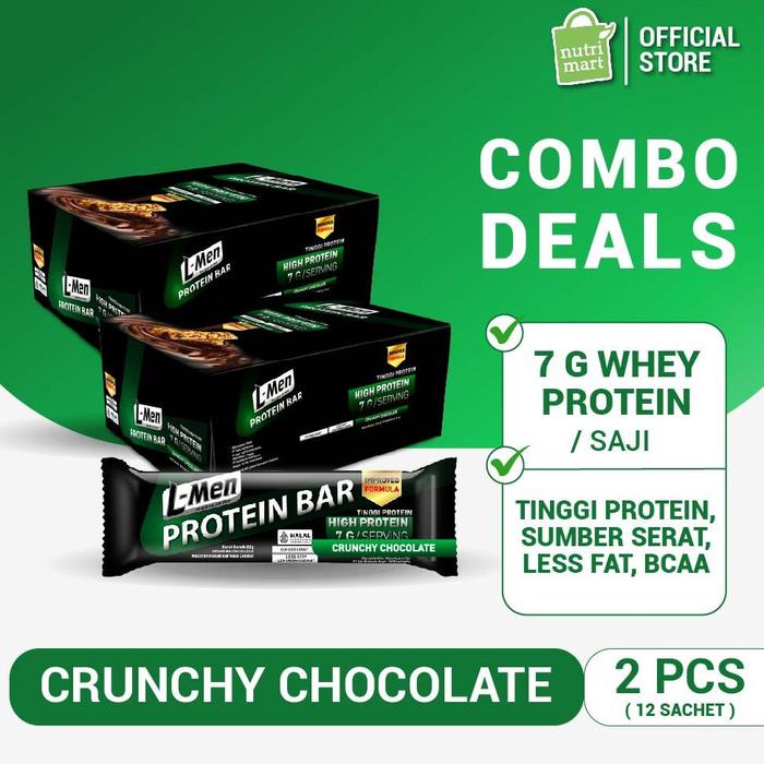 Gambar Twin Pack L-Men Protein Bar Crunchy Chocolate 12 Sachet (2pcs) dari Pasar. Murah. undefined Tokopedia