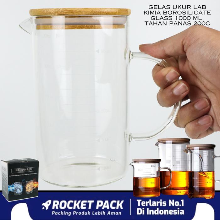 Gambar GELAS UKUR LAB KIMIA LABORATORIUM BOROSILICATE GLASS ANTI PANAS 200C - 1000ml - Gagang dari WEDUTY eStore undefined Tokopedia
