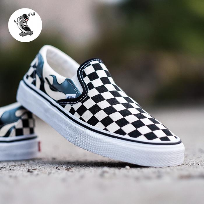 Authentic Checkerboard Vans Slip Ons Checkerboard Flame Vans