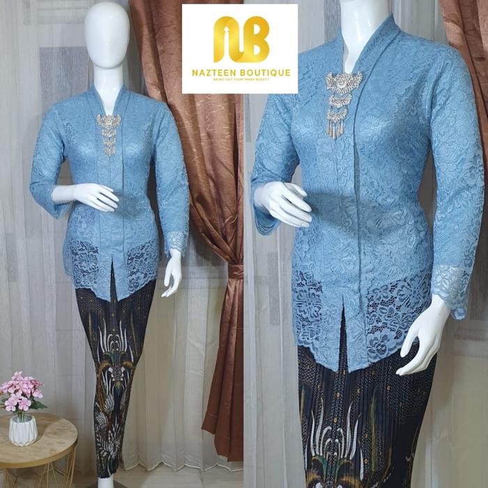 Gambar Setelan Rok Kebaya Wisuda Modern Encim Kartini Pendek Brukat Furing - Ice Blue, Hanya Rok dari Nazteen Boutique undefined Tokopedia