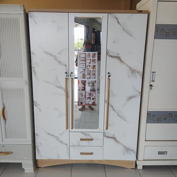 Gambar Lemari Pakaian 3 Pintu Minimalis Putih Marble RUMI DACHI KHUSUS BOGOR dari TokoNiagaBaru_NEW undefined Tokopedia