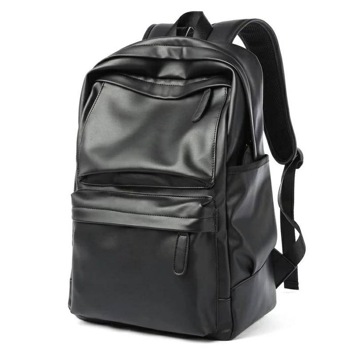 Gambar Tas Ransel Kulit Laptop Backpack Pria Wanita Sekolah Hitam Polos - Black dari eRKa Wallet Store undefined Tokopedia