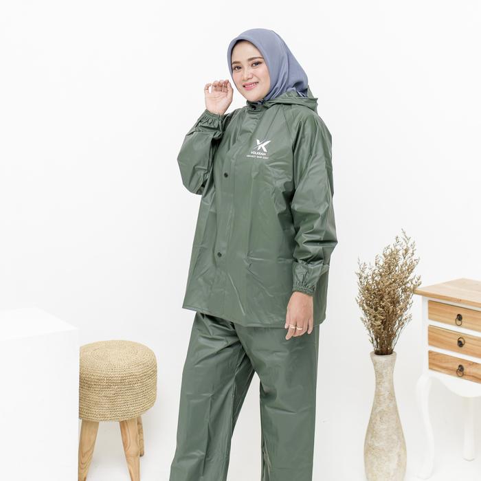 Gambar (BONUS COVER SEPATU) Jas Hujan Setelan Celana Dewasa VOLKRAIN - Unisex - Hijau Army, L dari Jas Hujan Volkrain Official undefined Tokopedia