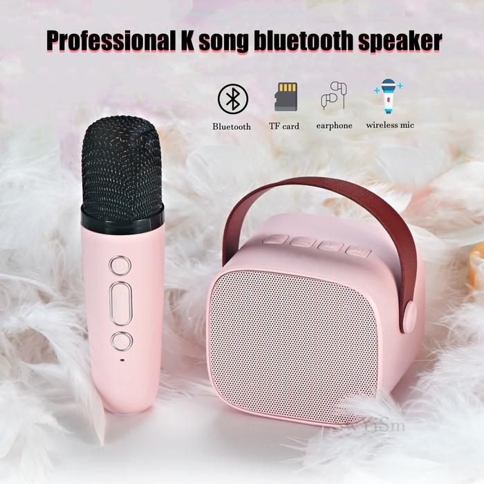 bluetooth speaker karaoke portable anak whit wireless mic D20 Pink