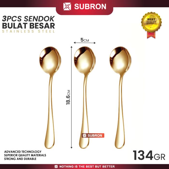 Gambar SUBRON 3PCS Sendok Bulat Besar Makan Dessert Stainless Tebal Gold - S Bulat Besar dari SUBRON KITCHENWARE undefined Tokopedia