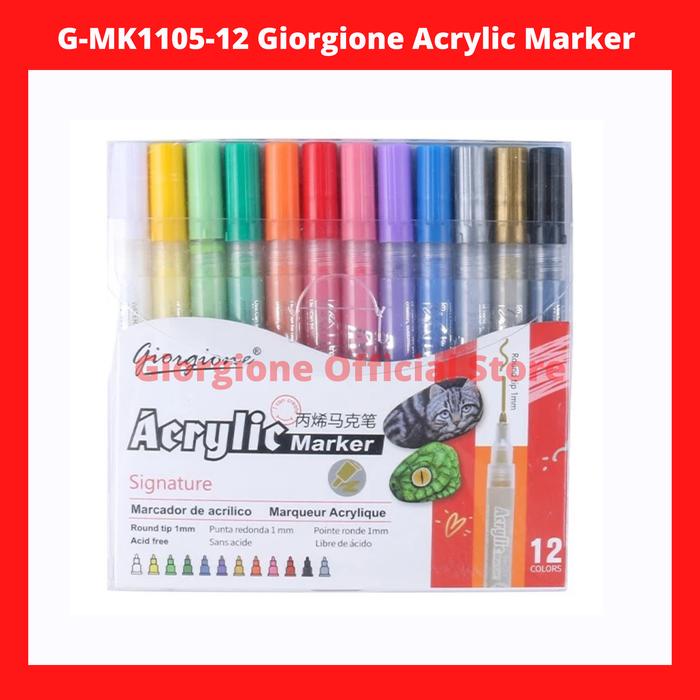 Gambar G-MK1105 Giorgione Acrylic Marker Pen Set Spidol Akrilik Cat Paint - 12 Warna dari GiorgioneIndonesiaStore undefined Tokopedia