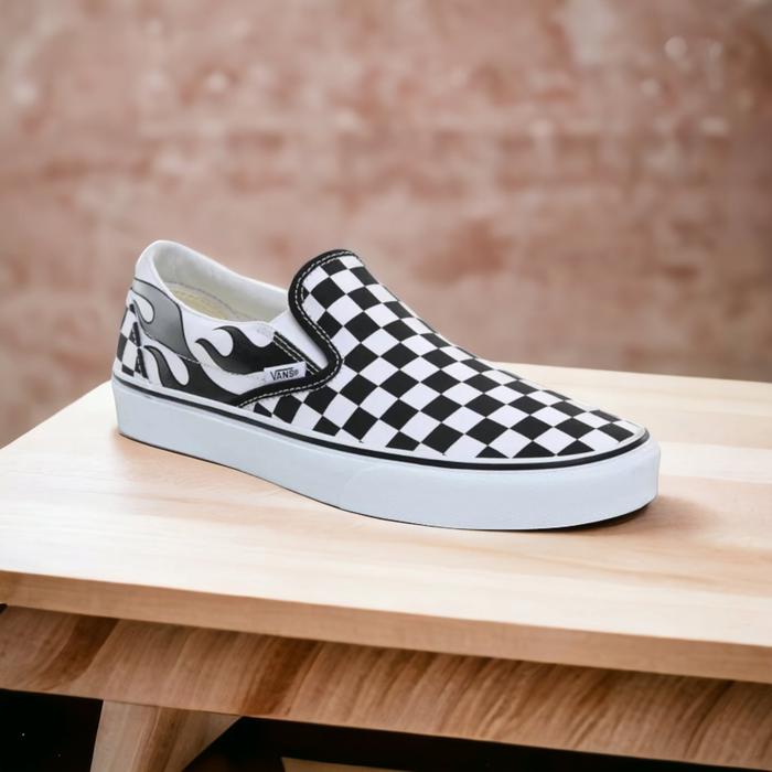 Gambar Sepatu Vans Slip On Flame Checkerboard White Classic Original 100% - Putih, 38 dari Visiongoods undefined Tokopedia