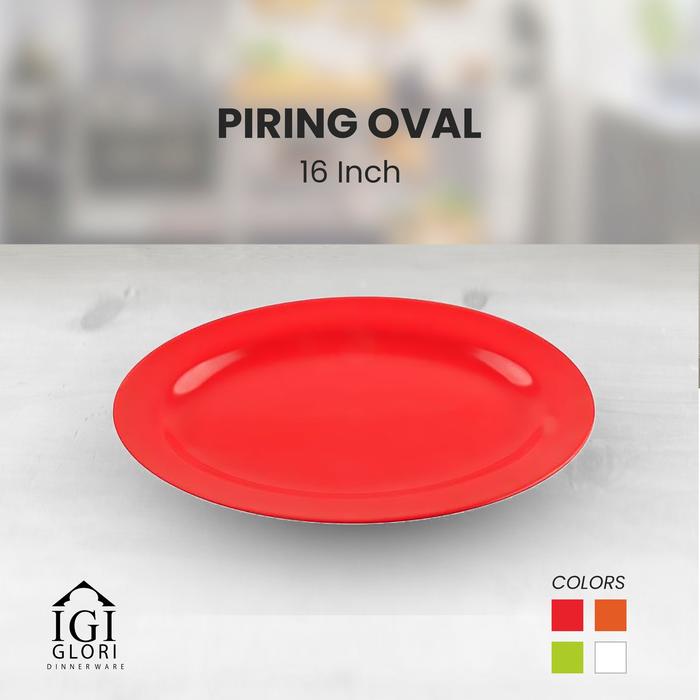 Gambar Melamine - GLORI - 6316 Piring Oval 16 Inch - Ayam Panggang Ikan Bakar Seafood Steak - Merah, 1 Dus (18 pcs) dari Glori Melamine undefined Tokopedia