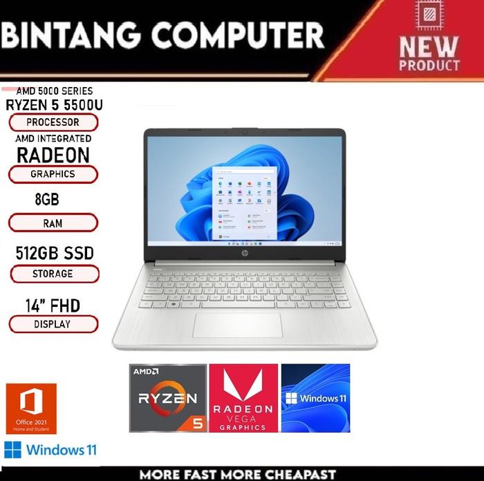 Jual LAPTOP PELAJAR HP Ryzen 5500U 8GB 512GB W11 OHS Silver