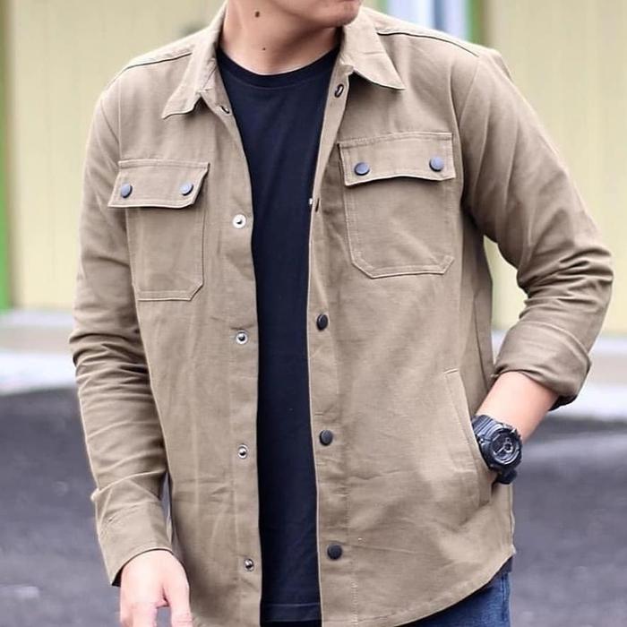 Gambar JAKET TRUCKER SEMI PARKA PRIA KANCING HITAM CANVAS MAN BEST SELLER - Cream/khaky, XXXL dari wiwieddshoop undefined Tokopedia