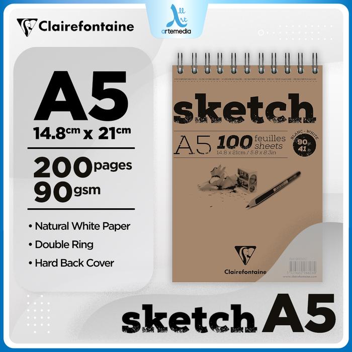 Gambar Buku Sketsa Clairefontaine Sketchbook A5 A4 Sketch Portrait Spiral - A5 dari Artemedia_NEW undefined Tokopedia