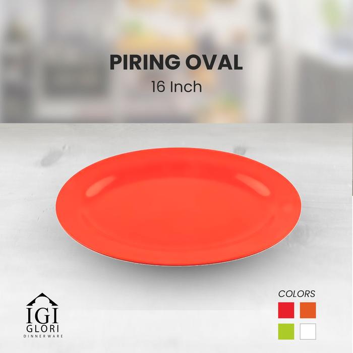 Gambar Melamine - GLORI - 6316 Piring Oval 16 Inch - Ayam Panggang Ikan Bakar Seafood Steak - Orange, 1 Lusin (12 pcs) dari Glori Melamine undefined Tokopedia