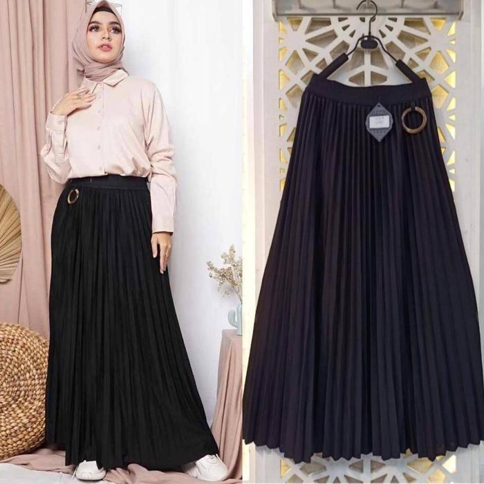 Gambar Rok Plisket Premium Non Saku GIOK - Black Rania, NON SAKU GIOK dari Luxury home dress and pray set undefined Tokopedia