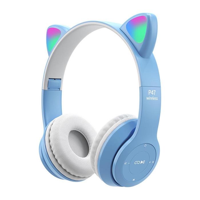Gambar Headphone Headset Bando Gaming Bluetooth Wireless P47M Cat Led Ligh - Hitam dari Kita Store1_NEW undefined 3 Tokopedia
