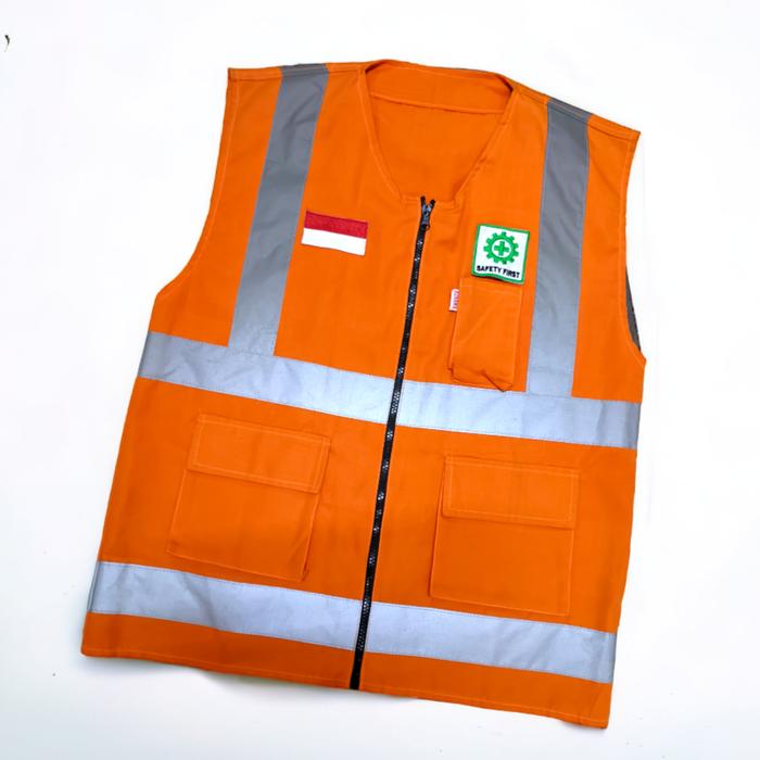 Gambar Rompi proyek safety drill / rompi safety drill lengkap logo bendera K3 - Orange dari Khaifa Jaya Safety undefined Tokopedia
