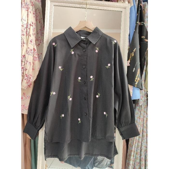 Gambar Blouse Kemeja Katun Busui Atasan Wanita Lengan Panjang Premium Jumbo - Black dari LARISH STORE undefined Tokopedia