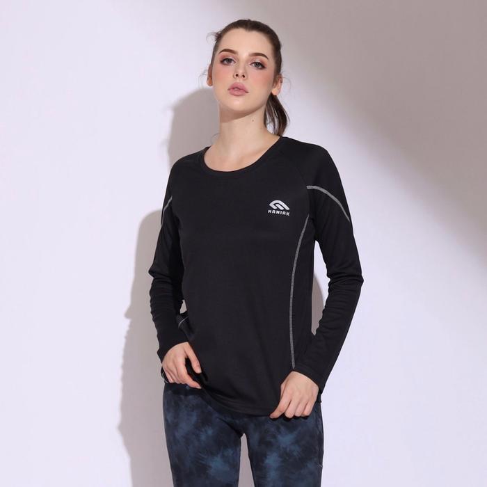 Gambar MANIAK Kaos Olahraga Lengan Panjang Wanita Baju Atasan Running Lari - Hitam, XL dari maniak brand undefined Tokopedia