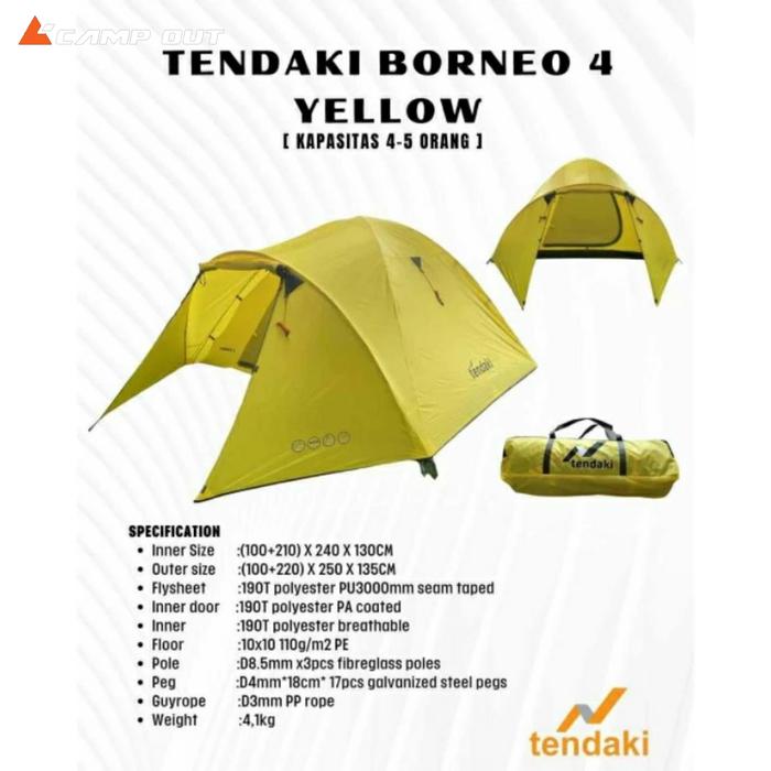 Gambar tendaki Borneo 4 | Tenda dome termurah | Tenda camping | Tenda dome - Kuning dari Camp Out undefined Tokopedia