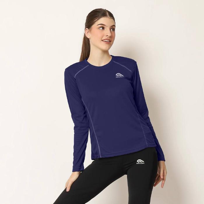 Gambar MANIAK Baju Olahraga Running Sport Wanita Lengan Panjang Kaos Lari Gym - Navy, L dari maniak brand undefined Tokopedia