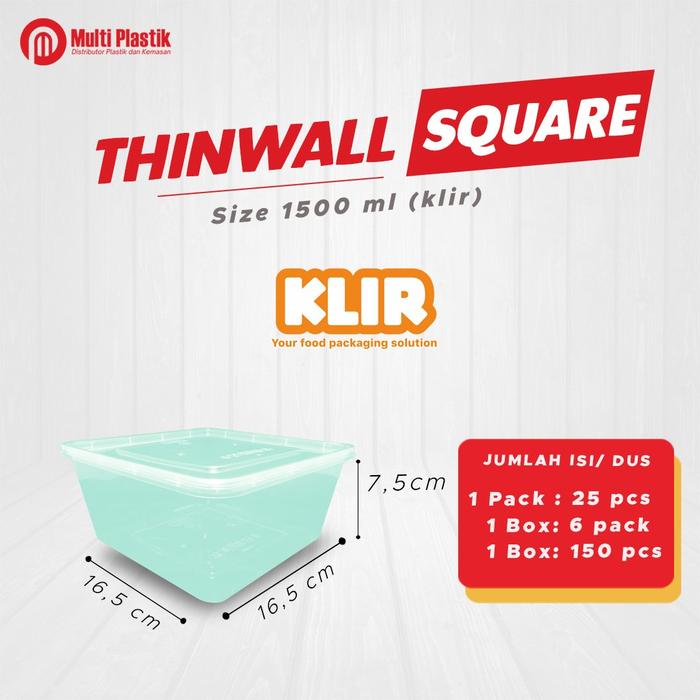 Gambar THINWALL SQUARE KLIR 1000 ML 1500 ML 2000 ML 3000 ML  - Kotak Plastik - 1500ML dari MultiPlastik undefined Tokopedia