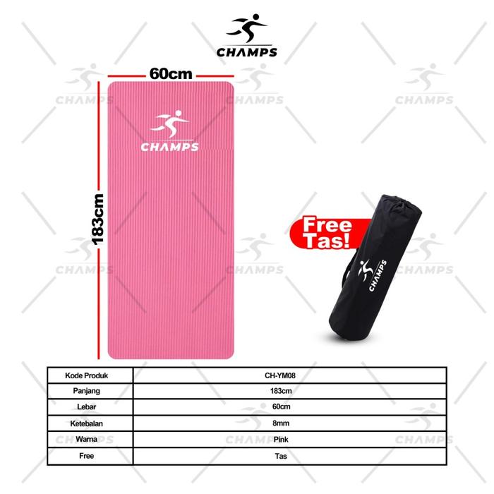 Gambar NEW!! Matras Yoga Mat Karpet Yoga NBR Pilates CHAMPS 8MM FREE TAS - PINK dari Globalsport Store undefined Tokopedia