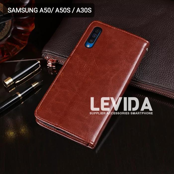SAMSUNG A30S FLIP COVER KULIT LEATHER CASE SAMSUNG A30S SARUNG BUKU  Cokelat di Levida Official Tokopedia
