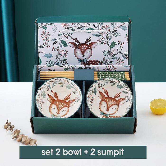Gambar Gift Set Natal Christmas Deer Box Hampers Mangkuk Piring | Kado Xmas - 2 bowls+sumpit dari Marbelous Home undefined Tokopedia