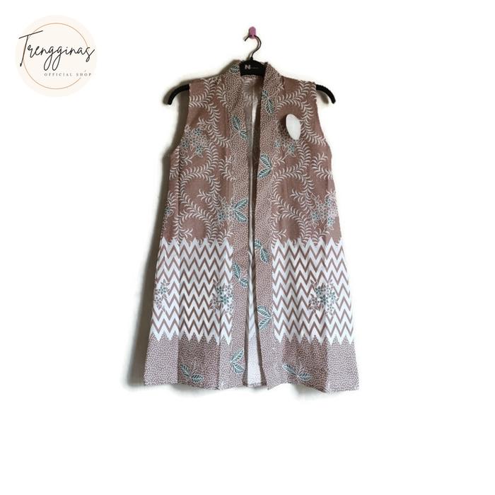 Gambar Trengginas OUTER VEST ROMPI CARDIGAN TANPA LENGAN BAHAN KATUN KERJA PESTA Batik Panjang Wanita Motif High Quality - Cokelat, All Size dari trengginasofficial undefined Tokopedia