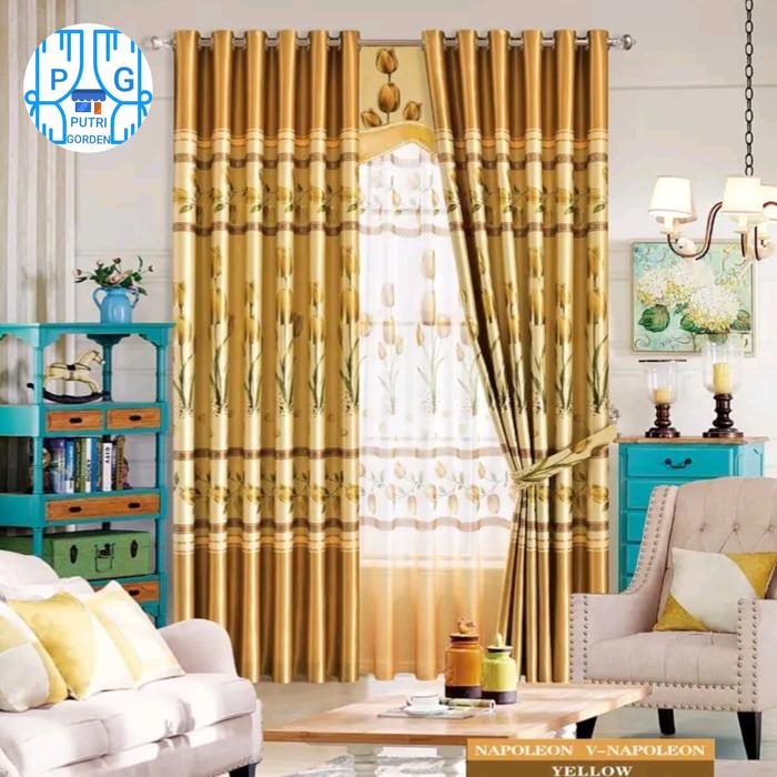 Gambar Gorden blackout motif bunga tulip ukuran lebar jendela pintu sekatan - Kuning, L.100 X T.220CM dari Gorden Putri undefined Tokopedia