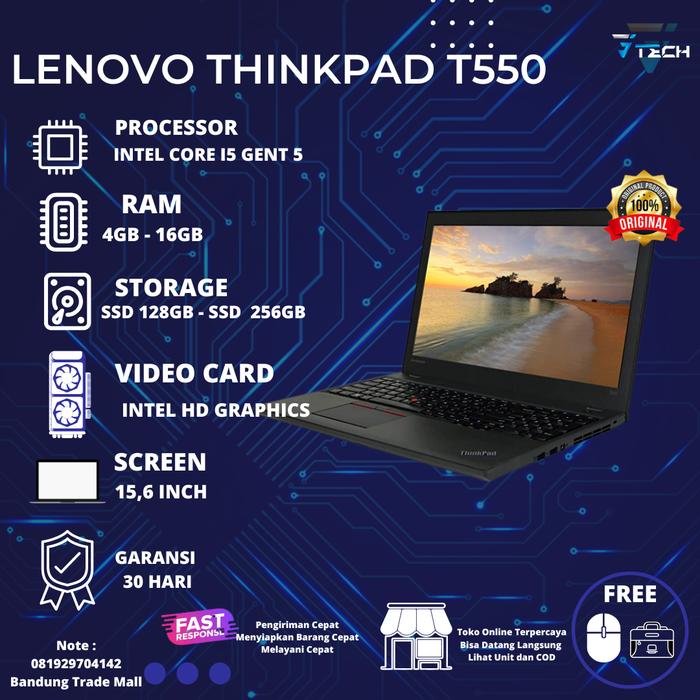 Gambar Laptop Lenovo ThinkPad T550 T560 T570 T580 Core i5 / i7 Murah - ThinkPad T550, ram 8 hdd 500 dari Gitech Laptop undefined Tokopedia