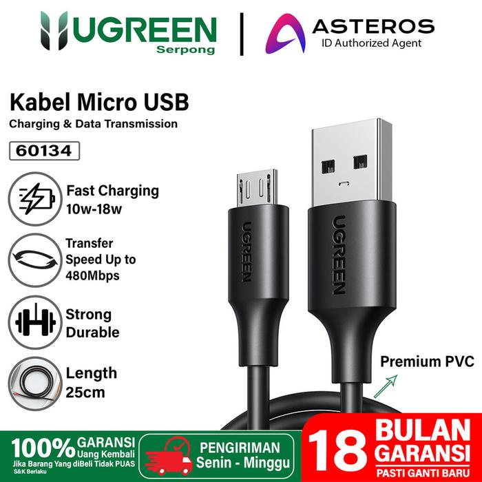 Gambar UGREEN Kabel Data Micro USB Charger Fast Charging 2.4A 18W QC3.0 - 60134 25CM dari Duta Suara Electronics undefined Tokopedia