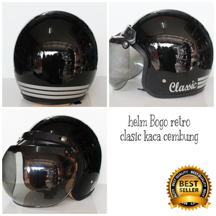Gambar helm bogo retro dewasa tulisan clasic full leher kaca injak cembung - L dari grosir helm bogor undefined Tokopedia