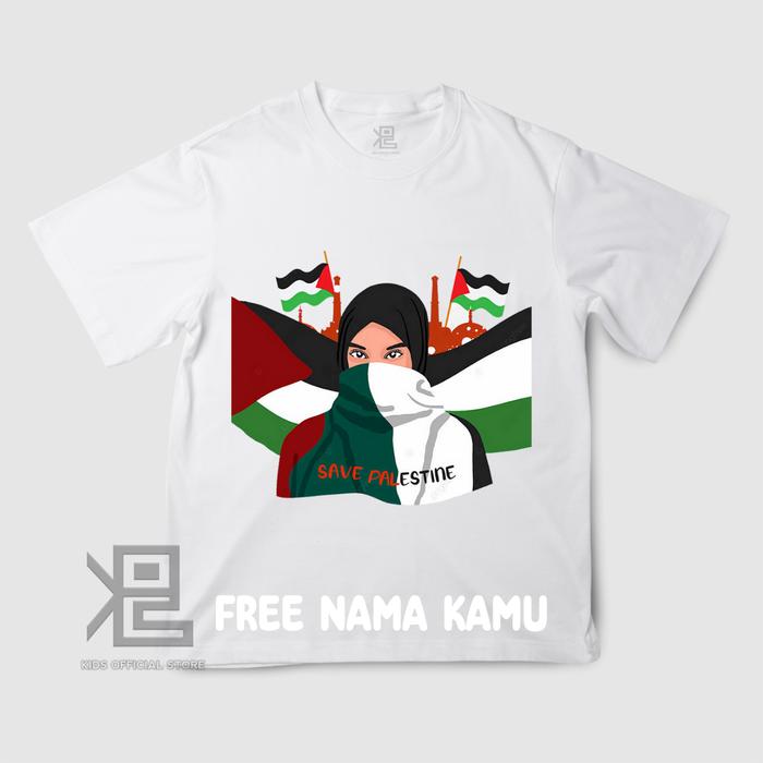 Gambar (FREE NAMA) Kaos atasan anak motif karakter "PALESTINAA" bahan cottun - Putih, L dari kidsofficial-store undefined Tokopedia
