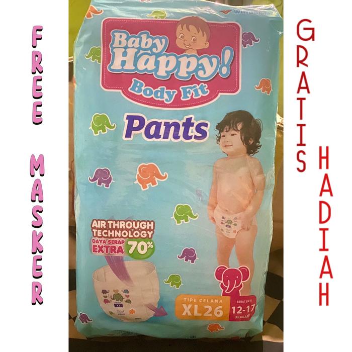 Popok Bayi Celana Baby Happy Pants M34+4 L30+4XL26+4XXL24+4 FREEMASKER M34
