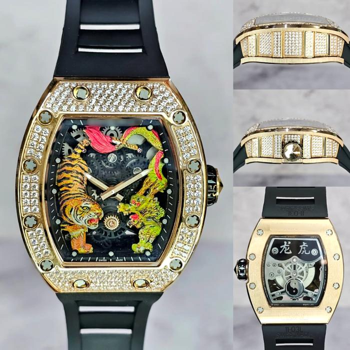 Gambar JAM TANGAN MODEL 051 Jackie Chan Dragon & Tiger Frosted Diamond - Rose gold dari Fashionwatchs undefined Tokopedia