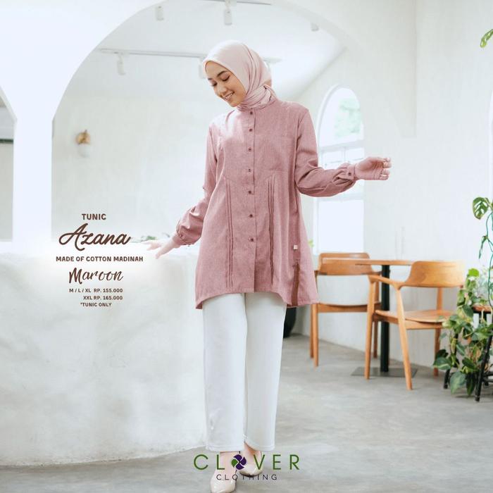 Gambar Tunik wanita Clover Clothing Tunic Azana atasan blouse lengan panjang - Maroon, M L XL dari Alnika Shop undefined Tokopedia