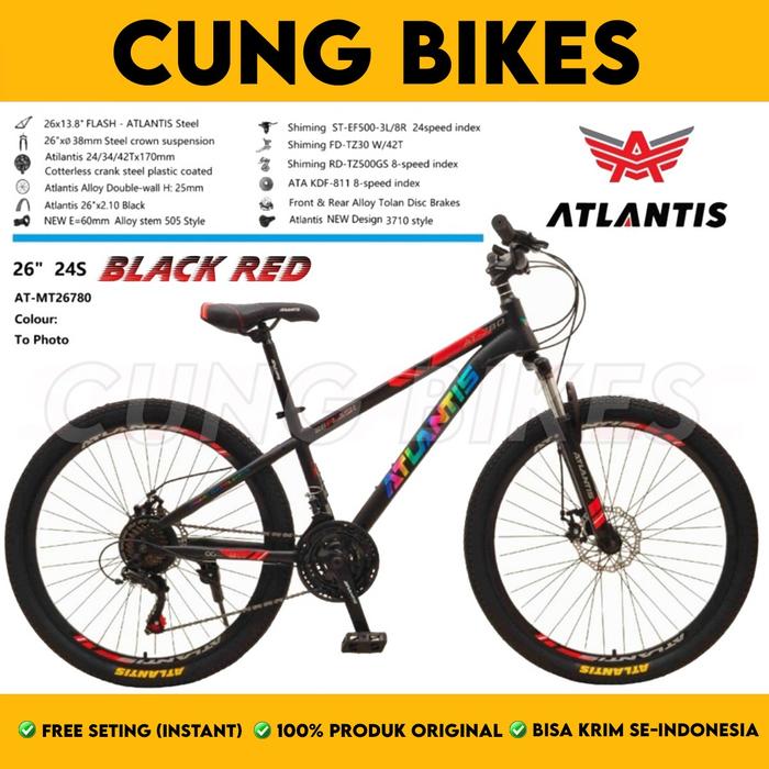 Gambar Sepeda Gunung MTB ATLANTIS AT 780 Ukuran 24 26 27.5 Inch 24 Speed - Hitam Merah, 27,5 Inch dari Cung Bikes undefined Tokopedia