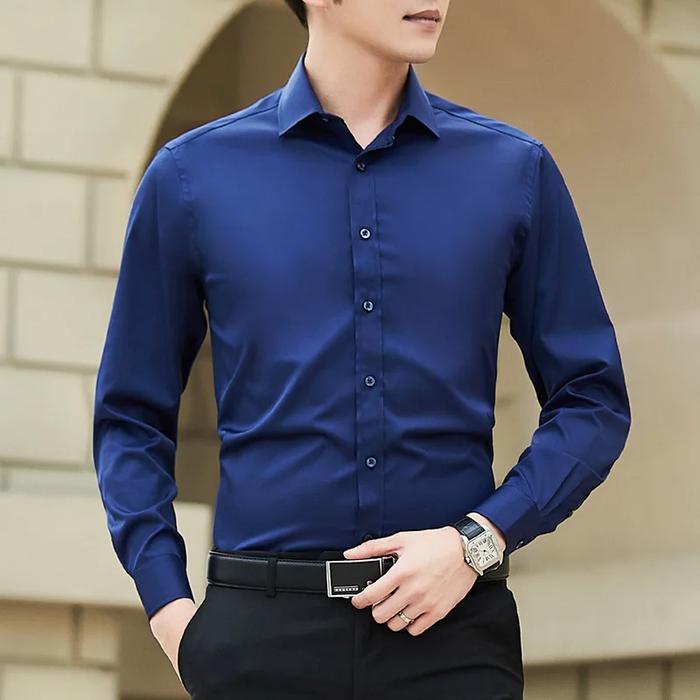 Gambar Kemeja Hem Pria Formal  Lengan Panjang Polos Slim Fit Premium - Navy, S dari Falka Fashion Store undefined Tokopedia