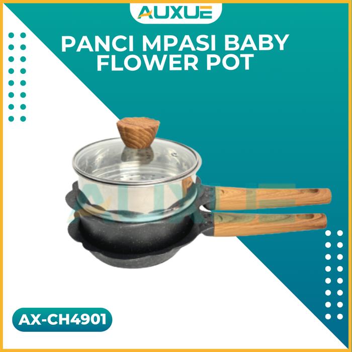 Gambar AUXUE【COD】Panci Mpasi Baby Flower Pot Anti Lengket Set 4pcs AX-CH4901 - Hitam dari auxue undefined Tokopedia