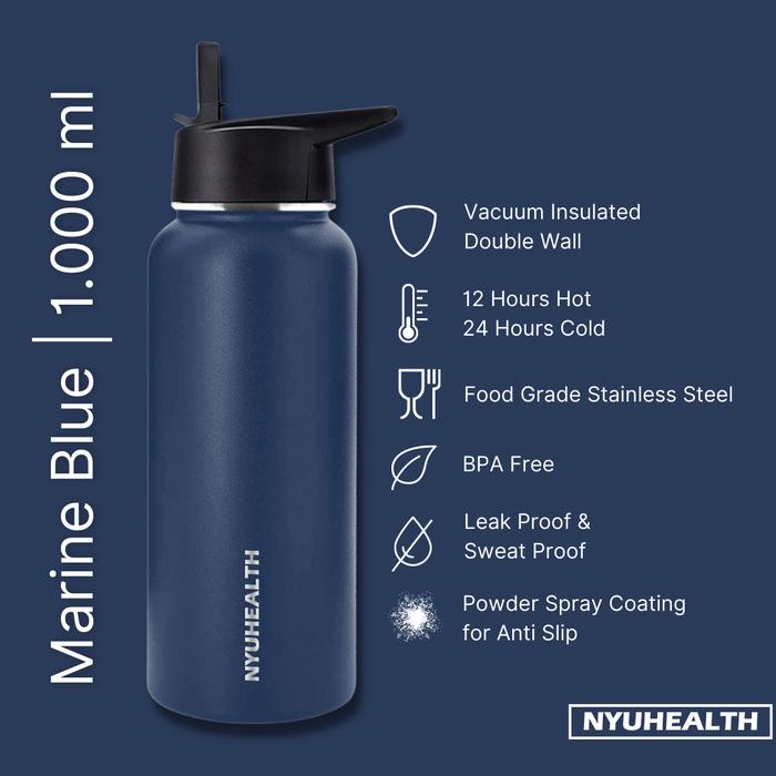 Gambar Stainless Steel Vacuum Insulated Water Bottle Nyuhealth 1 Liter - Space Black - Marine Blue dari Nyuhealth undefined Tokopedia