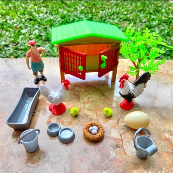 Gambar mainan binatang set Animals Farm Collection peternakan ayam domba - chicken set dari Victory Sagala undefined Tokopedia