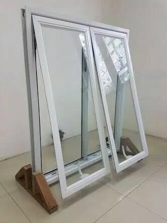 JENDELA ALUMINIUM DOUBLE CASEMENT 100x120cm - putih, polos/bening, buka jungkit/dorong bawah