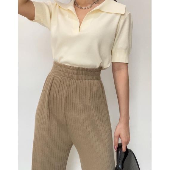 Gambar [GIC] HYUNA KNIT CULOTTE - kulot knit celana panjang wanita hijab - Khaki dari Claudin Beauty undefined Tokopedia