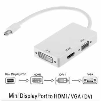3in1 Adapter macbook Display port to ke HDMI DVI VGA thunderbolt Dell  Hitam