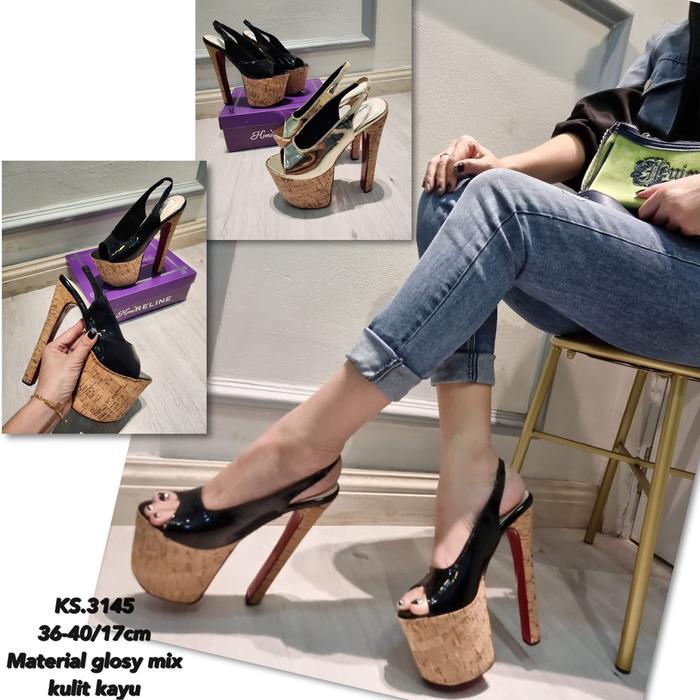 Sepatu heels wanita premium 17 cm code 3145 Hitam, 36 di Sinlen09  Tokopedia