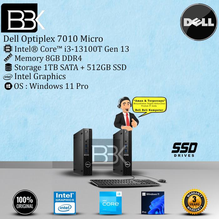 Jual CPU DELL Optiplex 7010 Micro i3-13100T 8GB 1TB+512GB SSD