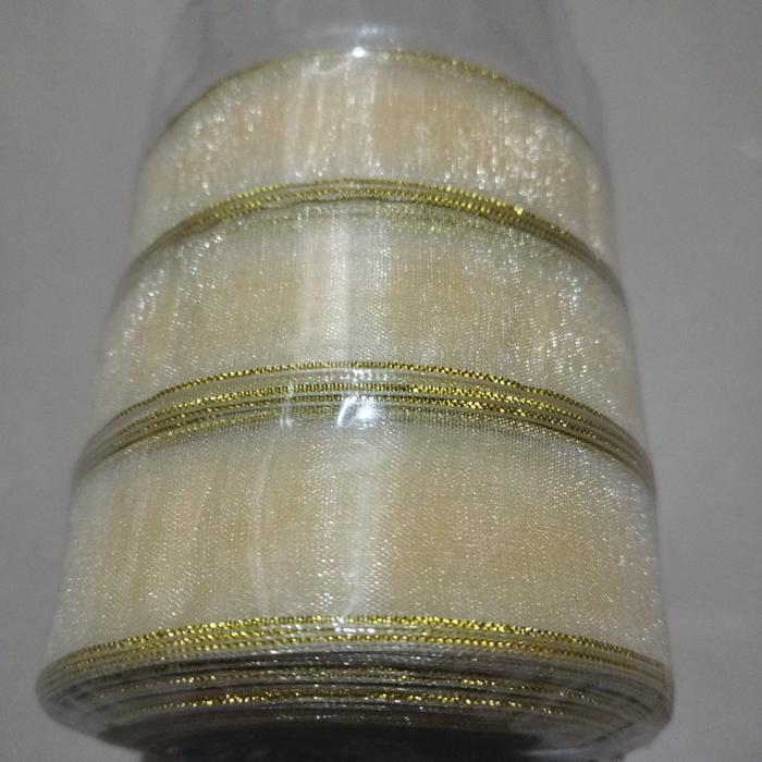 Gambar Pita Organdi List Emas size 1,5 inch atau 2,5 cm Roll - cream list dari in's ol shop undefined Tokopedia