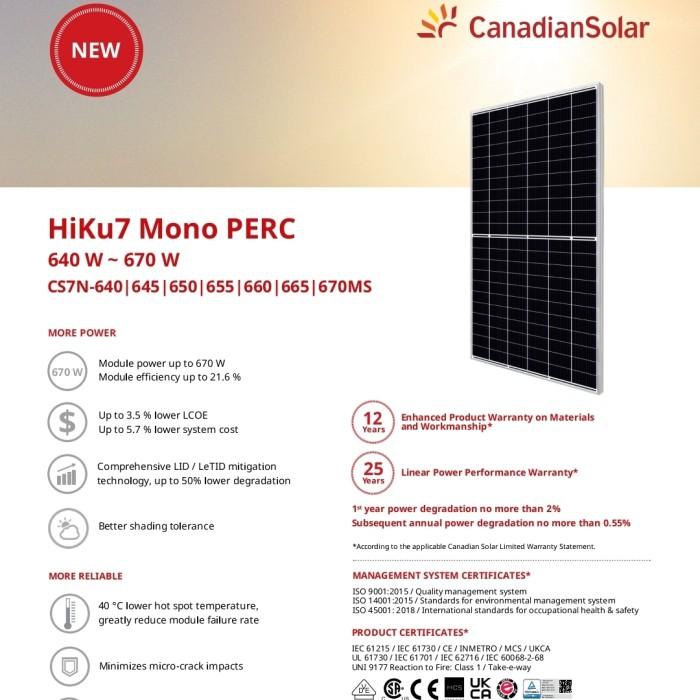 Bifacial Panel Surya Canadian 640Wp 655Wp 670Wp Monocrystaline MBB - 610Wp