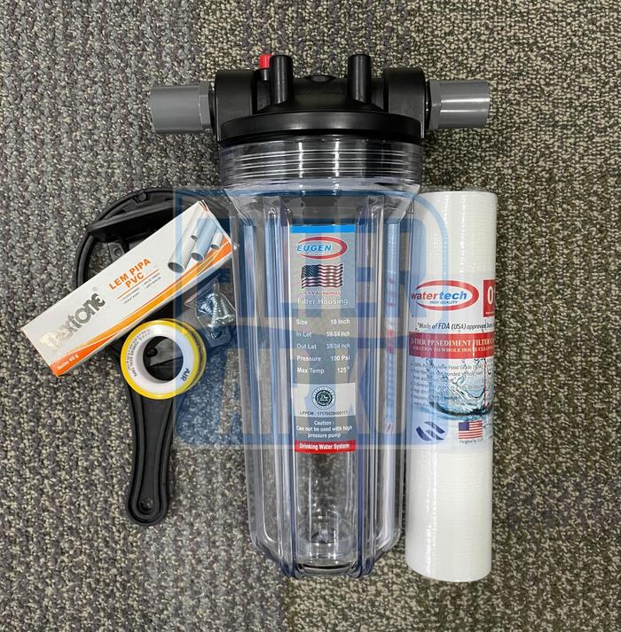 Gambar Paket Filter Air 10" 1 Tahap Housing + Sedimen Untuk Air Keruh / Kotor - Eugen TTP HITAM, Drat 3/4 dari Filterairku Jakarta undefined Tokopedia
