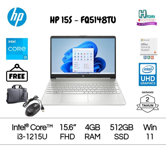 LAPTOP HP 15S FQ5148TU I3 1215U 8GB 512GB SSD FHD WIN11 OHS 4GB  256GB SSD